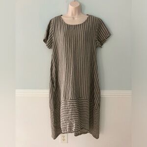 Vasna dress striped linen Italy boho natural granola lagenlook minimalist S